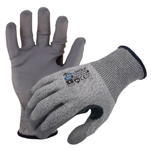 Azusa Safety Bluwolf, 18 ga. Cut Resistant ANSI A4 Gloves, Polyurthane Palm Coating/Nitrile Reinforced Thumb, M BW4020